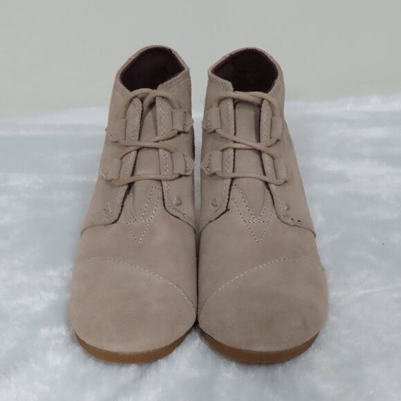 TOMS Kala Women's Wedge Lace up Ankle Boots Round Toe Desert Taupe Suede 8.5W - Picture 4 of 7